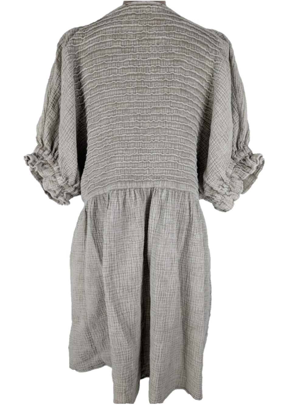 Three Bird Nest Dress Quinn Puff Sleeve Sz S Ash Gray Boho Peasant Lagenlook - Picture 4 of 11